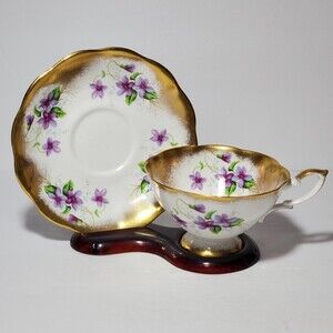 Royal Standard Teacup and Saucer Purple Violets Vintage